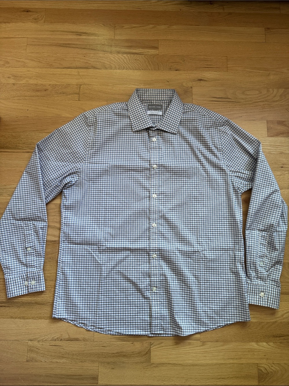 Michael Kors Men’s Large Slim Fit Plaid Airsoft Cooling Button-Up Shirt
